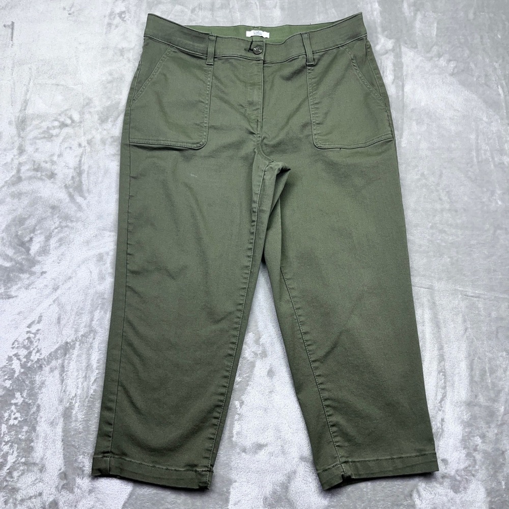 Croft & Barrow Olive Green Crop Pants Women Petite 14P Fits 34" Casual Trousers